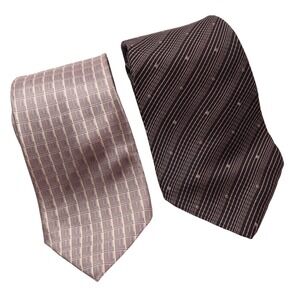 DKNY Silk Neckties Lot of 2, Striped & Grid Pattern, Grau Black Mens Fashion Tie